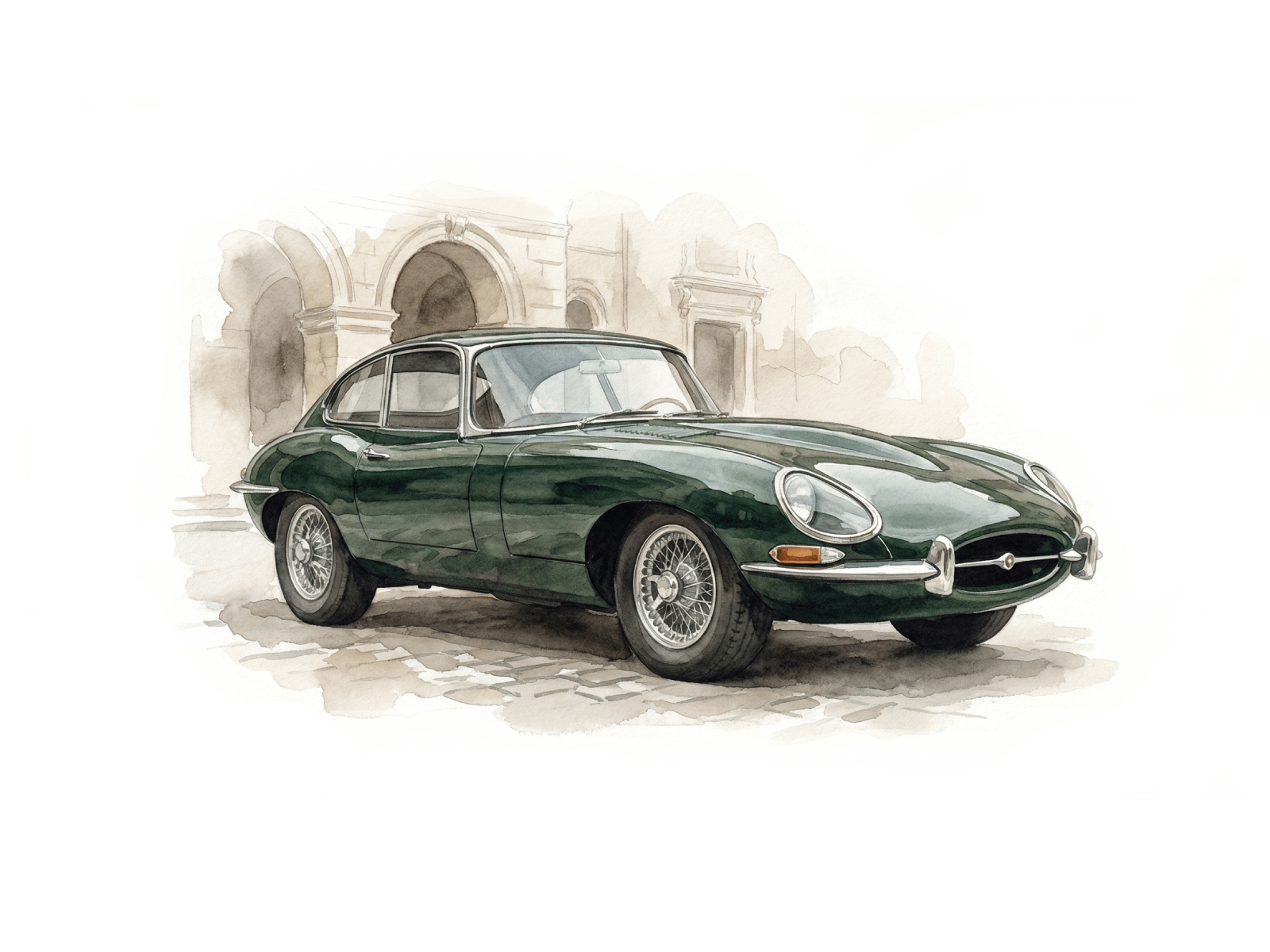 Jaguar E-Type watercolor artwork