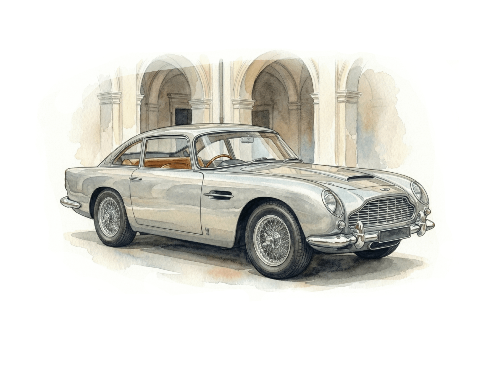 Aston Martin DB5 watercolor artwork